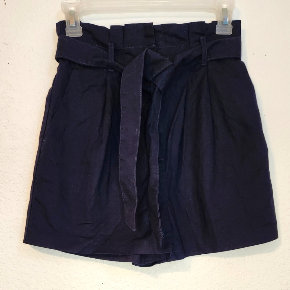 Asos Cotton/Linen Blend Navy Paperback Shorts with Belt, Size 4